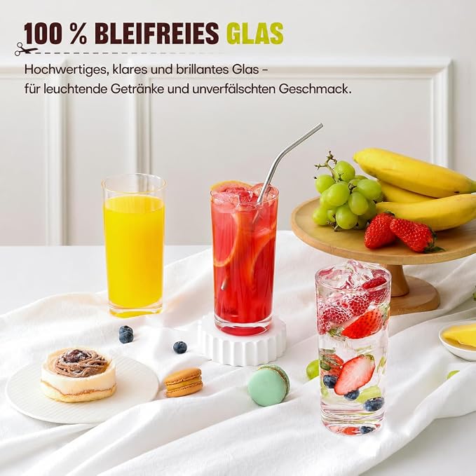 Highball Glasses Set of 12, 16oz Tall Drinking Glasses, Water Glass for Kitchen, Tom Collins Glasses, Mojito Glass Cups, Cocktail Glasses for Bar Glassware