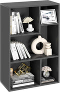 VECELO Modern Bookshelf, 5 Cube Shelf, Fits Tallest Hardcovers, Horizontal Available, Storage Organzier for Home Office, Matte Black