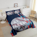 Feelyou Baseball Comforter Set Sports Game Bedding Set for Boys Girls Baseball Gaming Blue Stripe Comforter Gift for Baseball Softball Lover Room Decor Queen Size Quilt Boys