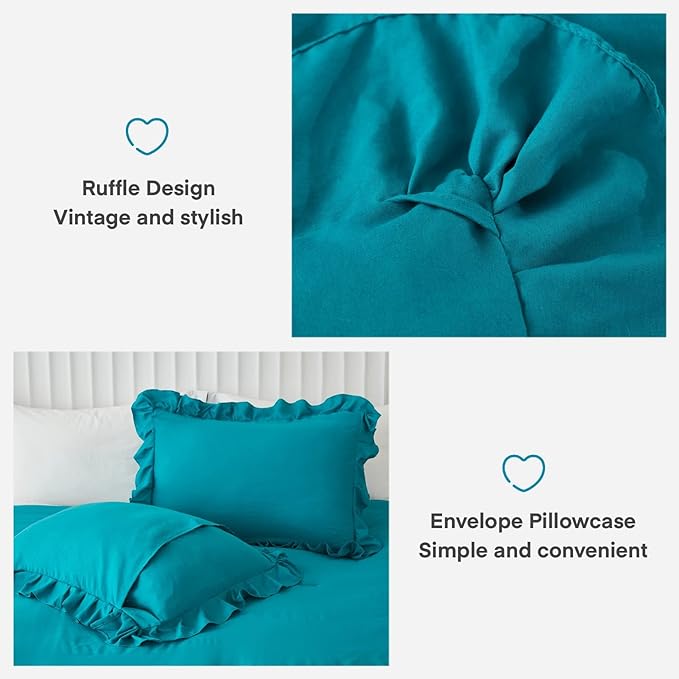 Andency California King Comforter Set Turquoise (104x96Inch), 3 Pieces Cal King Ruffle Comforter, Oversized Farmhouse Shabby Chic Bed Comforter, Lightweight and Soft Microfiber Bedding Set