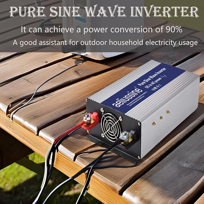 1000W Pure Sine Wave Inverter-48V DC to 110V 120V AC Power Converter with 2 AC Outlets, 48 Volt Power Inverter for Home, Emergency Power