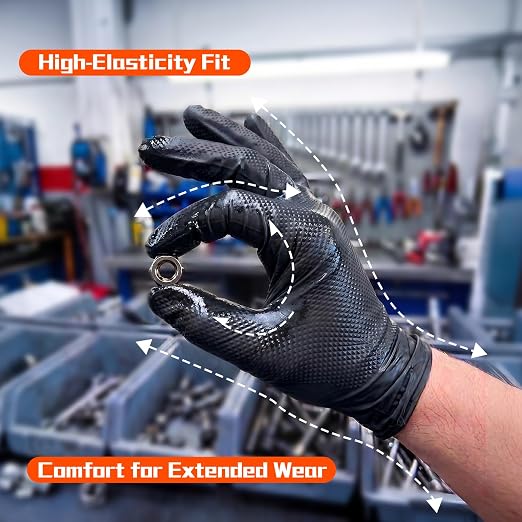 ANBOSON 10 Mil Heavy Duty Mechanic Nitrile Gloves, Black Medium 1000 Count | Diamond Grip, Latex Free Disposable Chemical Resistant Rubber Gloves for Industrial,Workshops, Auto Repair,Janitorial,Food