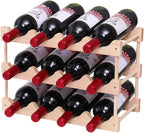 Wooden Wine Rack, countertop Wine Rack, 8-Bottle Stackable Wine Storage Rack, DIY Assembled Wine Holder, Used in Kitchens, countertops, etc (3 Layers of 12 Bottles)