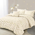 Girls Comforter Set Twin Size Cream Bedding Set Cute Metallic Gold Bed Comforter 3 Piece Lightweight Microfiber Comforter for Kids Teen