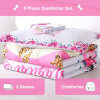 Unicorn Comforter Set 3pc Pink Flower Girl Unicorn Bedding Set for Teen Girls