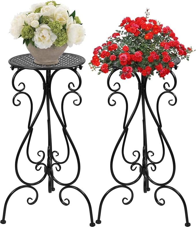 Metal Plant Stands Indoor Outdoor, Heavy Duty Flower Pot stand 22.5 inch Tall, Planter Pedestal Holder Rack for Patio Garden Porch Corner House Deck, 2 Pack(Black)