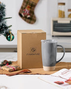 famiware Milkyway Coffee Mugs, 20oz Large Coffee Mug, Ceramic Mug Set of 4 with Lid, Cup Set with Handle for Latte, Tea, Cocoa, Milk, Home & Office, Dark Gray