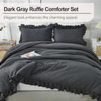 Andency Dark Gray Twin Size Comforter, 2 Pieces Kids All Season Ruffle Bed Comforter Set, Boho Lightweight Solid Farmhouse Shabby Chic Bedding Comforters & Sets (66x90Inch Comforter)