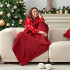 Amélie Home Chenille Knit Throw Blanket for Couch, Chevron Texture Decorative Soft Blanket for Sofa, Bed & Chair, 50"x60", Red