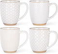 GBhome Large Coffee Mugs Set of 4, 16oz Handmade Embossed Coffee Mugs Set with Large Handle for Cappuccino/Latte/Tea/Hot Cocoa, Dishwasher & Microwave Safe, Off White