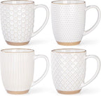 GBhome Large Coffee Mugs Set of 4, 16oz Handmade Embossed Coffee Mugs Set with Large Handle for Cappuccino/Latte/Tea/Hot Cocoa, Dishwasher & Microwave Safe, Off White