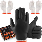 ANBOSON BBQ Gloves Disposable, Heat Resistant Grilling Gloves for Cooking | 6Mil Disposable Nitrile Gloves-100Ct & 4 Cotton Liners for BBQ, Grill, Smoker, Cooking, Food Prep, Catering, Large, Black