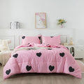 Girls Pink Comforter Set Twin Size, Blush Pink Cute Love Heart Print Sexy Comforter Bedding Set for All Seasons, Geometric Soft Microfiber Comforter Set with Pillowsham