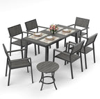 Pamapic Aluminum Outdoor Dining Set, Patio Dining Set for 8 with 6 Outdoor Stackable Chairs, Patio Table and Chairs Set with Plastic-Wood Table Top for Patio, Garden(Charcoal Gray)