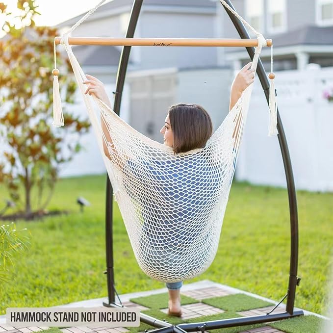 JoyView Hammock Chair with Spreader Bar Caribbean Hammock Swing Chair 300 LBS Weight Capacity XL Rope Hanging Chair for Outdoor Indoor Garden Yard - Blue