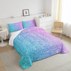Colorful Glitter Bedding King Girly Turquoise Teal Blue Pink Pastel Girls Comforter Set 3 Pcs Trendy Quilt Duvet for Kid Women Down Comforter with Sparkle Sequin Pattern Bling Bedroom Decor Bed Cover