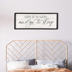 comurdyo Give It To God And Go to Sleep Sign 40''×15'' Master Bedroom Above Bed Wall Decor Wood Framed Couple Large Farmhouse Guest Room Rustic Simple Over Bedside Wall Art Hanging Decor (Black)