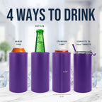 4 in 1 Universal Can Cooler - Purple, Can Holder Insulated, Beer Bottle Cooler, Universal Holder for All Drink Sizes, Stainless Steel Insulated Tumbler, Tailgating Accessories
