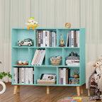 LEYAOYAO 10 Cube Bookshelf,3 Tier Modern Wide Bookcase with Legs,Mid-Century Wood Bookshelves Storage,Mint-Green Large Book Case,Freestanding Organizer Display Shelf for Bedroom,Living Room,Office