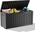 75 Gallon Large Deck Box,Resin Outdoor Storage Box with Lockable for Patio Furniture, Pool Accessories, Garden Tools Waterproof Outside Storage Box, Black