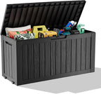 75 Gallon Resin Deck Box, Lockable Outdoor Storage Box for Patio Cushions Storage Furniture,Garden Tools, Pool Supplies, Weatherproof and UV Resistant（Black）