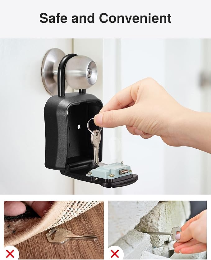 Puroma Key Lock Box Outdoor 4 Digit Code Combination Lockbox House, 2 Black | For Contractors Guest Realtor Storage Keys, Portable, Home Wall Mount, Resettable, Combination, Weatherproof, High-capacity