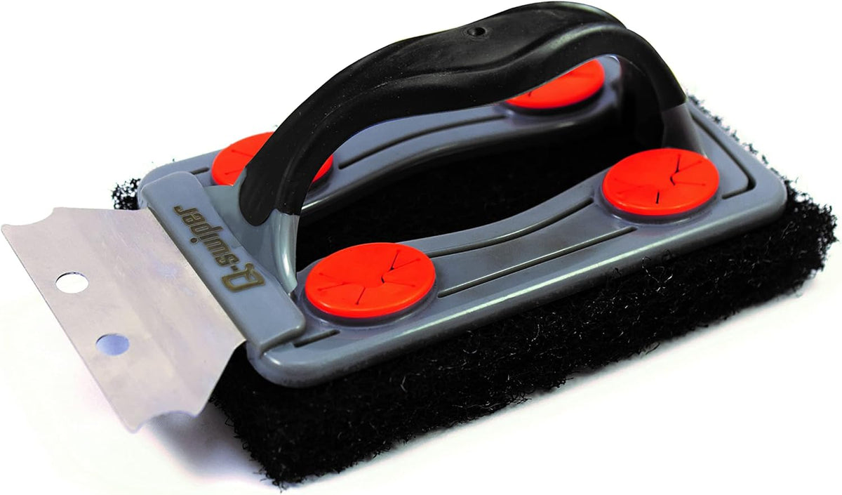Q-Swiper BBQ Grill Brush with Stainless Steel Scraper. Bristle Free and Wire Free Cleaning. Safe Way to Remove Grease and Grime. Ideal use with The Q-Swiper Grill Cleaning Wipes (Sold Separately).