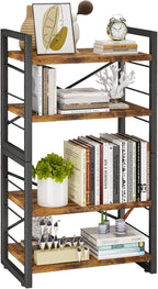 Bookshelf, 4 Tier Stackable Bookcase, Adjustable Industrial Book Shelf Storage Organizer for Desktop, Living Room, Bedroom, Office(Rustic Black and Brown)