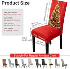 6PCS Christmas Dining Chair Covers Stretch Removable Washable Dining Room Chair Protector Slipcover 3D Print Xmas Tree Bow Tie Kitchen Chair Cover Slipcovers for Xmas Holiday Party Home Décor
