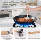 Meat Masher Stainless Steel Meat Chopper, 6-Blade Ground Beef Chopper Tool with 11" Wooden Handle for Hamburger,Turkey & Potato Masher(L, Wood Handle-2pcs)
