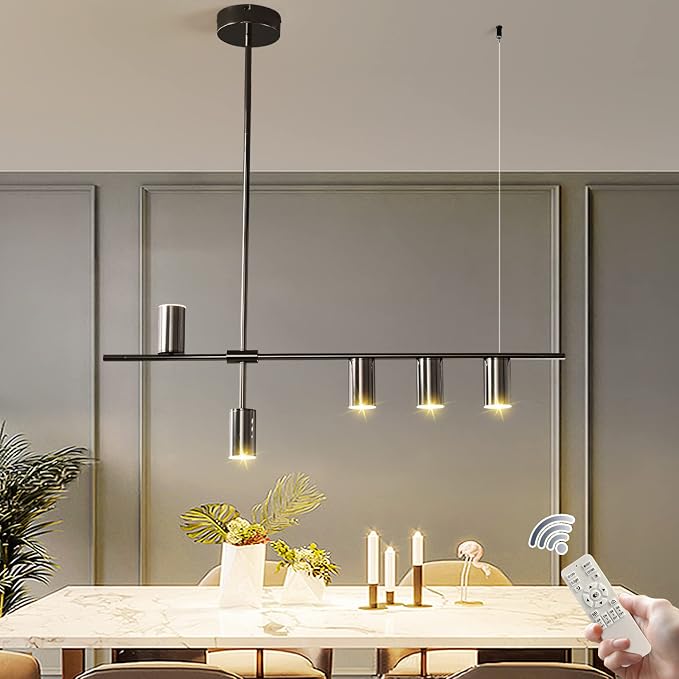 Siittoo 39" Modern LED Pendant Light, Dimmable Black Kitchen Island Light | 35W Adjustable LED Pendant with Remote, 3000K-6000K Dimming for Kitchen Island, Dining Room & Office