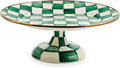 MACKENZIE-CHILDS Enamel Pedestal Platter, Round Cake Stand, Small, Green-and-White Emerald Check