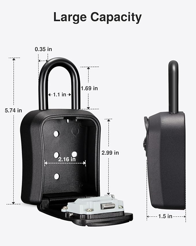 Puroma Key Lock Box Outdoor 4 Digit Code Combination Lockbox House, 2 Black | For Contractors Guest Realtor Storage Keys, Portable, Home Wall Mount, Resettable, Combination, Weatherproof, High-capacity