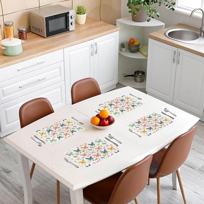 Feelyou Butterfly Table Mats Placemat Butterflies Print Placemats Set of 4 Placemats for Dining Table Indoor Outdoor Kitchen Kitchen Dining Table Butterfly Floral Decor Table Place Mats 12"x18"