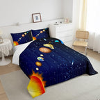 Erosebridal Boys Outer Space Down Comforter, Kids Galaxy Nebula Comforter Set King Size, Starry Sky Cosmos Bedding Set for Children Girls, Solar System Starry Landscape Quilted Duvet, Blue Purple
