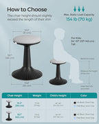 SONGMICS Kids Wobble Chair, Wiggle Stool for Kids Ages 8-12, Comfortable 60D Foam Seat, Breathable Fabric, Anti-Slip Base, 18.1-Inch High, Tool-Free Assembly, Ink Black and Dove Gray UOSC010B01