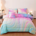 4 Pcs Pink Full Comforter Set for Girls, Tie Dye Superior Kids Teen Bedding Sets, Blue Pink Rainbow Full Size Bedding Set for Girls