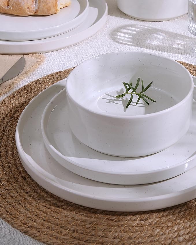 Famiware Nebula Plates and Bowls Sets, 18 Pieces Dinnerware Sets, Dishes Set for 6, White