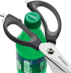 Farberware 4-in-1 Kitchen Shears with Sheath, High-Carbon Stainless Steel Scissors with Bottle Opener, Jar Opener and Screwdriver, Grey and Black Ergonomic Handle