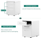 YITAHOME 3-Drawer Metal Mobile File Cabinet, Rolling Filing Cabinet with Lock, Filing Cabinet Under Desk fits Legal/A4 Size for Home/Office, Fully Assembled,White