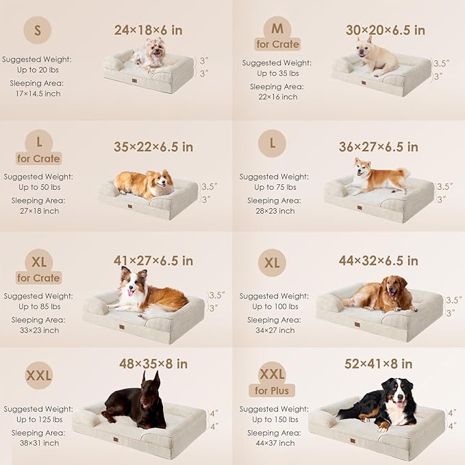 EHEYCIGA Orthopedic Dog Beds for Large Dogs, Waterproof Memory Foam Large Dog Bed with Sides, Non-Slip Bottom and Egg-Crate Foam Large Dog Couch Bed with Washable Removable Cover, Beige