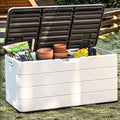 ZZM 110 Gallon Lockable Resin Deck Box, Waterproof Outdoor Storage Box for Patio Cushion Storage Cabinet and Tools Storage, White