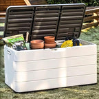 ZZM 110 Gallon Lockable Resin Deck Box, Waterproof Outdoor Storage Box for Patio Cushion Storage Cabinet and Tools Storage, White
