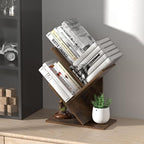 3 Tier Small Tree Bookshelf Desk Book Organizer Narrow Bookcases for Books Magazines CDs Free Standing Retro Wooden Storage Shelves for Home Office Bedroom Living Room Rustic Brown