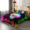 Erosebridal Skull Comforter Set, Skeleton Bones Bedding Set Twin Size Halloween Horror Gold Flame Duvet Sets for Kids Teens Adult Bedroom Decor, Gothic Spooky Bedding Comforters, Warmth Soft