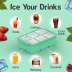 KitchFort® Large Silicone Ice Cube Tray (3-Pack), Easy Release 2" Big Ice Cubes - Cocktail, Whiskey Ice Cubes Mold - Ice Trays for Freezer with Lid - Stackable Silicone Ice Tray - Green