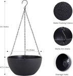 10 inch Hanging Planters for Indoor Outdoor Plants, 2 Pack Hanging Flower Pots with Drainage Holes and Chain for Garden Porch, Round Plastic Hanging Baskets for House Plants, Black