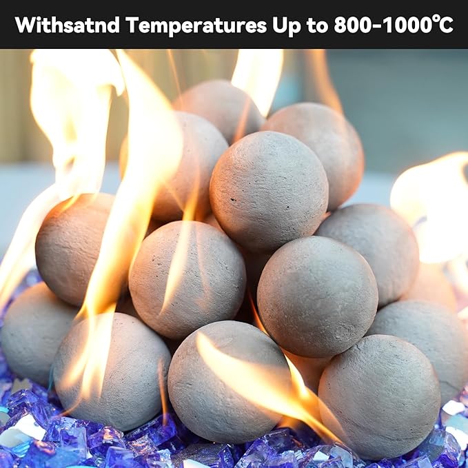 Skyflame 2" Fireplace Balls for Gas Fireplace, 25-Pack Round Ceramic Ball Set for Indoor/Outdoor Fire Pits/Fireplaces Home Decor Accessory, Gray