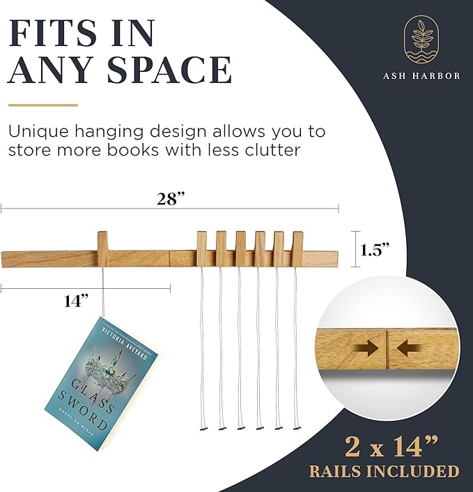 Floating Wall Bookshelf - Wall Mounted Book Organizer with Included Bookmarks - Hardwood Hanging Bookshelf for Bedroom, Living Room, or Kitchen - A Thoughtful Gift for Book Lovers (Natural)