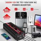 JIGUUN 3000 Watt Pure Sine Wave Inverter, Power Converter 12V DC to 110v/120v AC, Car Inverter with 4 AC Outlets& USB Port Remote Control for RV Camping Truck.